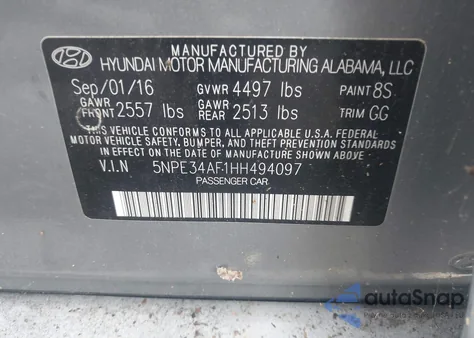 2017 Hyundai Sonata Sport from USA, damaged, VIN 5NPE34AF1HH494097